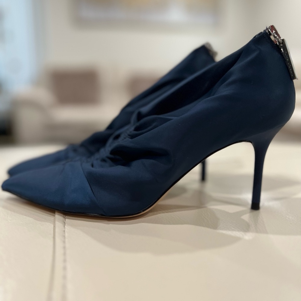 Zara Woman Satin Leather Kitten Heel Zip Shoes Booties Womens Sz 7 Blue Point